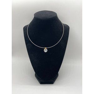 Monet Silver Tone Wire Adjustable Length Necklace with Blue Rhinestone Pendant